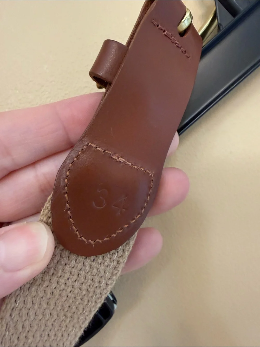 Men's Green Woven Belt with Brown Leather Trim